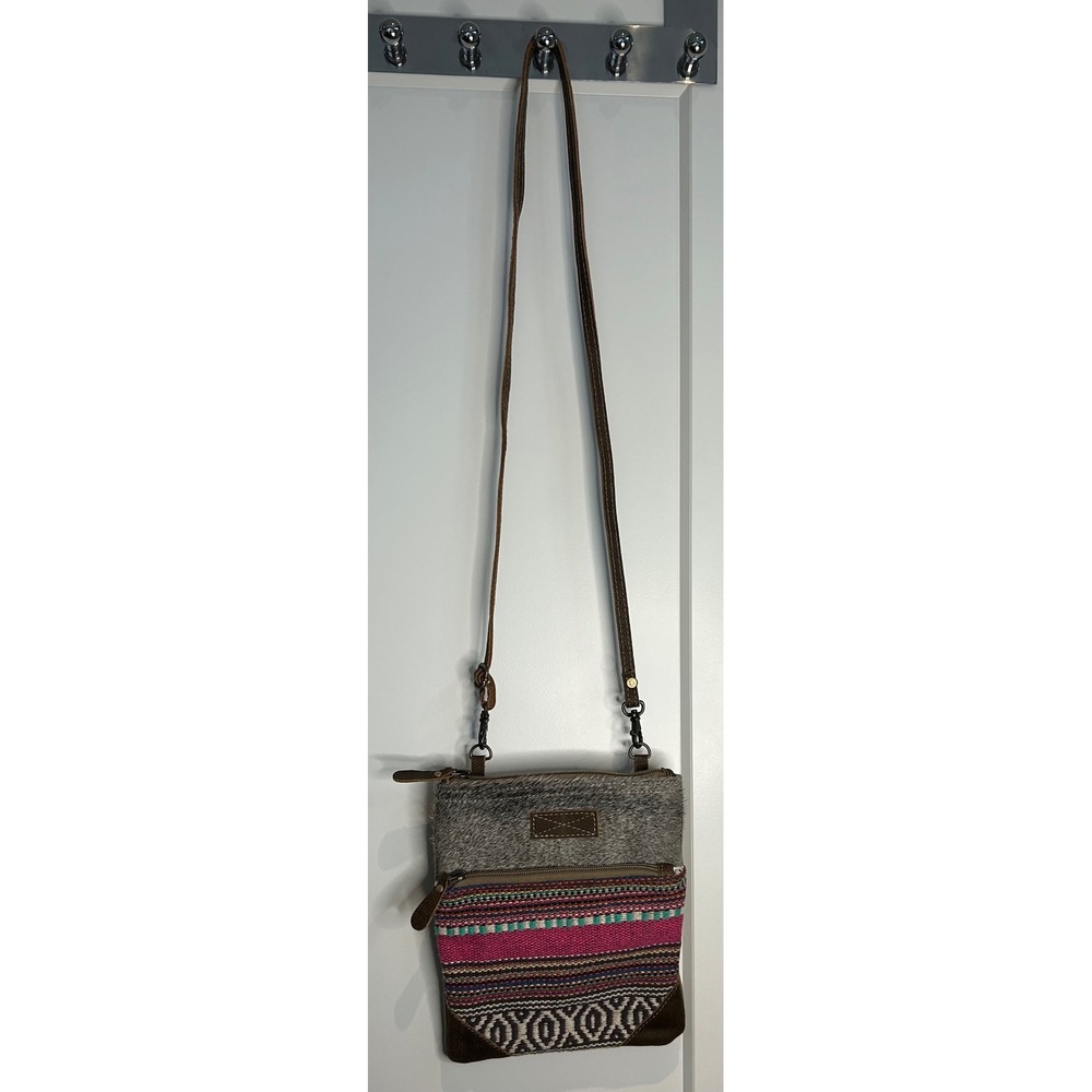 Myra Bag Hair-on-Hide Woven Boho Crossbody Bag Small Multicolor Indie‎ Granola